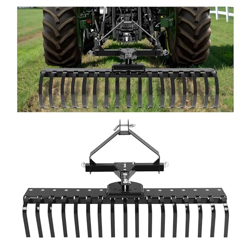 KUAFU 50" 3 Point Landscape Rake for Category-0 Cat-0 Tractor with 360 - style: Black