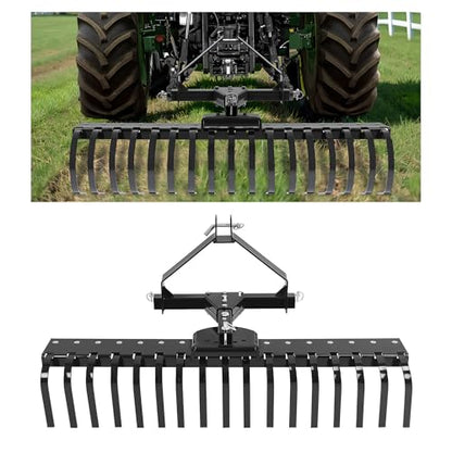 KUAFU 50" 3 Point Landscape Rake for Category-0 Cat-0 Tractor with 360 - style: Black