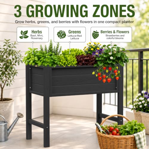 YEFU 34" Small Garden Planter, Wood-Look HIPS Compact Planter Box, Black - color: Black, size: 34"×18"×30"