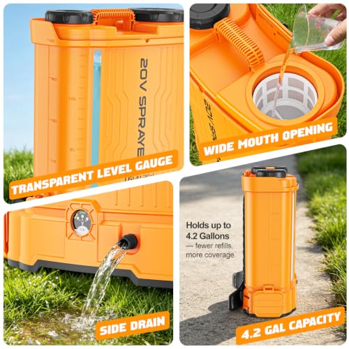 4.2 Gal Backpack Sprayer Compatible for DeWalt 20V, Auto Mixer,0-90 PSI Adj