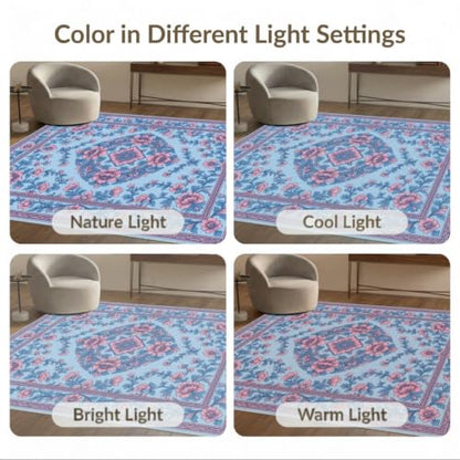 6'x9' Pink Blue Chinoiserie Floral Medallion Washable Area Rug - color: Blue/Pattern 10, size: 6' x 9' (Rectangular)