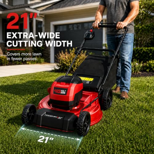 PowerSmart 40V 21" Electric Lawn Mower with Brushless Motor - color: Black and Cherry