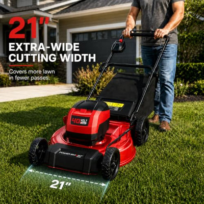PowerSmart 40V 21" Electric Lawn Mower with Brushless Motor - color: Black and Cherry