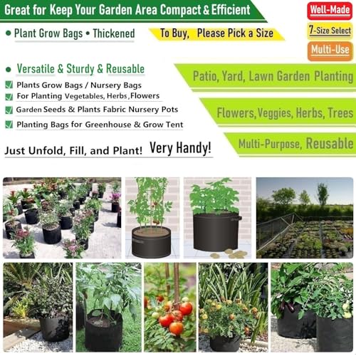 5-Pack 1 Gallon Thickened Nursery Bags Plant Grow Bags (7x6 inch) Fabric Plant Pots Garden Bag for Flower Pot,Herbs Veggies Planter Bag,Garden Pots,Barrel Planter,Plant Container with Gardening Gloves - size: 1 Gallon (7x6 inches)