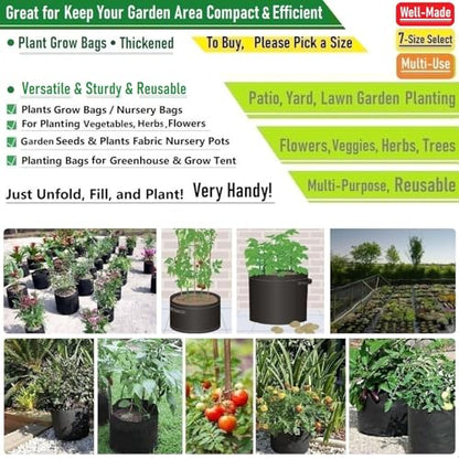 5-Pack 5 Gallon Thickened Plant Grow Bags (12x10 inch) Fabric Plant Pots for Flower Pot,Potato Tomato Planters,Herbs Veggies Planter Bag,Garden Pot,Barrel Planter,Plant Container with Gardening Gloves - size: 5 Gallon (12x10 inches)