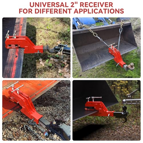 Clamp on Trailer Hitch 2" Receiver for Tractor Bucket, Red, Non-Slip - color: Red