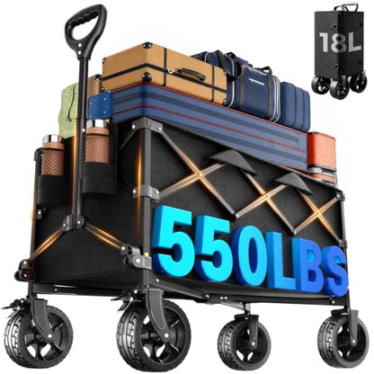 40" Extra Large Collapsible Wagon Cart 550 lbs Capacity Big Wheels Black - color: Iron Black, size: Extra PLUS Large