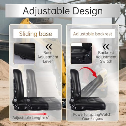 Universal Forklift & Tractor Seat with Adjustable Backrest Angle, Sliding Rail, Heavy-Duty Replacement Seat for Tractor, Excavator, Skid Steer, Backhoe, Dozer, Telehandler
