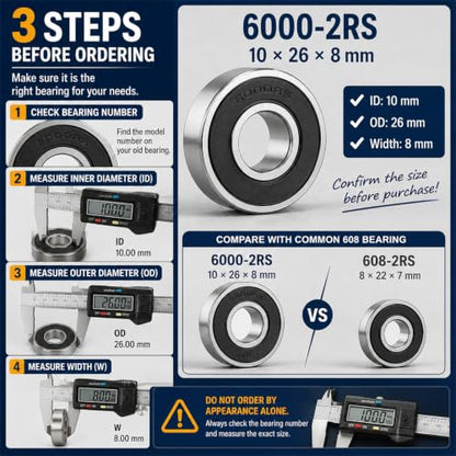 Jingzan 10 Pack 6000-2RS Deep Groove Ball Bearings, 10mm ID x 26mm OD x 8mm Width, Double Rubber Sealed, Pre-Lubricated Bearing Steel Bearings, P0 C0