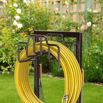 Skycarper Garden Hose Reel Holder Detachable Metal Water Hose Hanger Organizer Heavy Duty Free Standing Hose Stand,Bronze