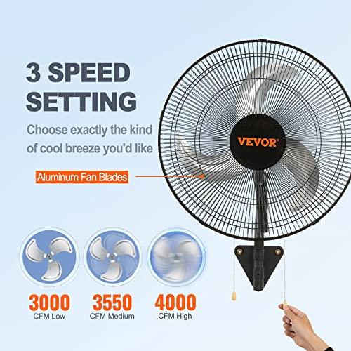 VEVOR Wall Mount Fan, 18 inch, 3-Speed, 4000 CFM Oscillating Fan, Black - size: 18 Inch, style: Oscillating