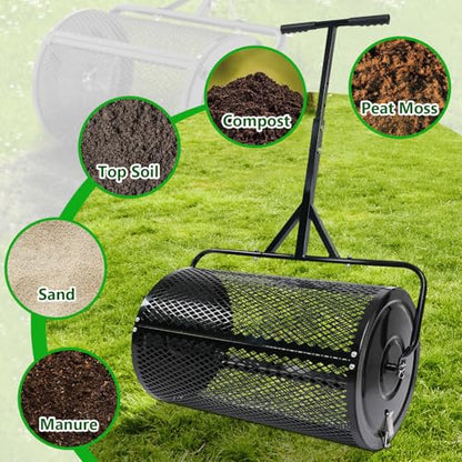 30 Inch Compost Spreader, Metal Mesh Peat Moss Spreader for Lawns - size: 30 Inch