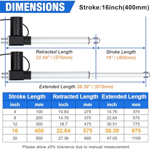 JQDML 16 Inch Stroke 1700 lbs Heavy Duty Linear Actuator 12V - size: 16"