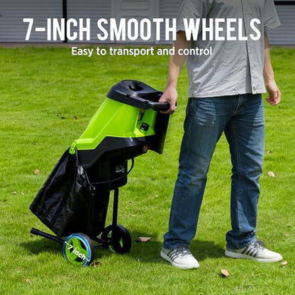 Steelite 15-Amp Electric Wood Chipper, 45L Collection Bag Chipper Shredder, 1.8" Cutting Diameter Mulcher with Max 15:1 Reduction, Dual Steel Blades for Easy Clean up Yard Waste and Branches - color: Light lime green