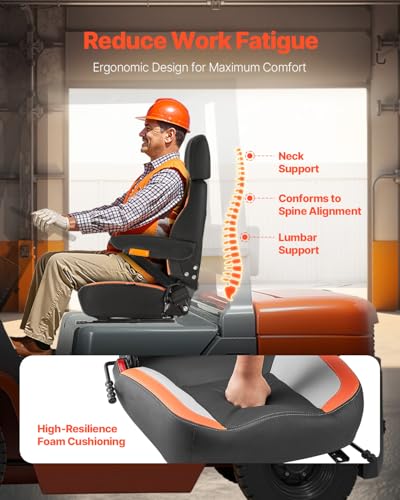 VEVOR Universal Forklift Seat, Tractor Seat with Adjustable Back & Headrest
