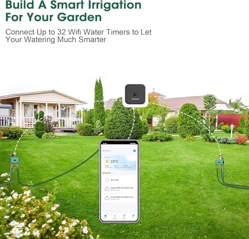 Smart WiFi Sprinkler Timer with Gateway, 2 Water Outlet Garden Hose Timer | App Remote Control, Brass Inlet Water Timer, Automate Water & Sprinkler Schedules for Garden/Lawn/Yard - color: Green, size: 2 Outlets - T