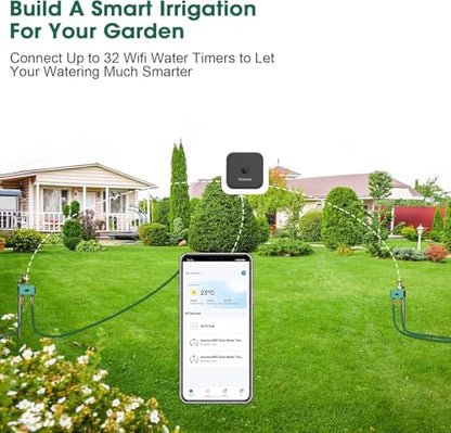 Smart WiFi Sprinkler Timer with Gateway, 2 Water Outlet Garden Hose Timer | App Remote Control, Brass Inlet Water Timer, Automate Water & Sprinkler Schedules for Garden/Lawn/Yard - color: Green, size: 2 Outlets - T