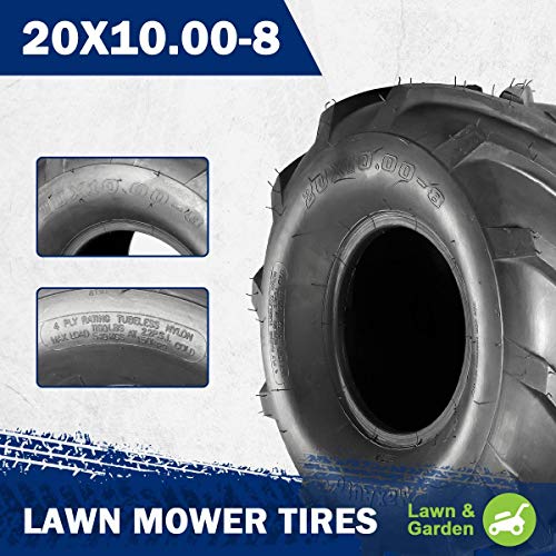 MaxAuto 20x10-8 Ag Lug Riding Mower Tires, 20x10.00-8 Garden Tractor Turf Tires, 20x10x8 Super Lug Ag Tractor Tire, 4Ply Tubeless, 1190lbs Capacity, Set of 2 - size: 20X10-8