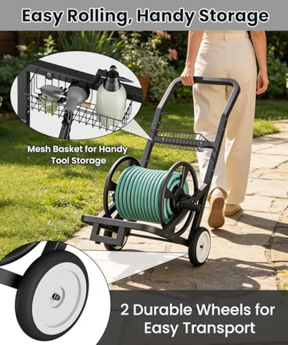 Artigarden Garden Hose Reel Cart with Wheels, Outdoor Water Hose Cart Black - color: Black, size: Holds 165 ft