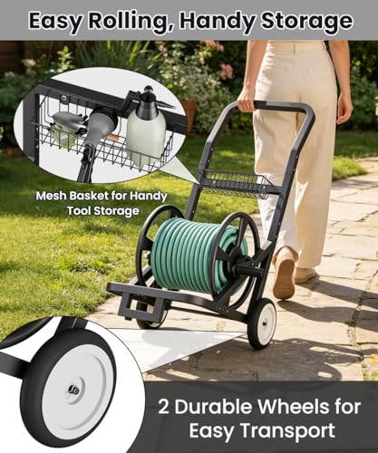 Artigarden Garden Hose Reel Cart with Wheels, Outdoor Water Hose Cart Black - color: Black, size: Holds 125 ft