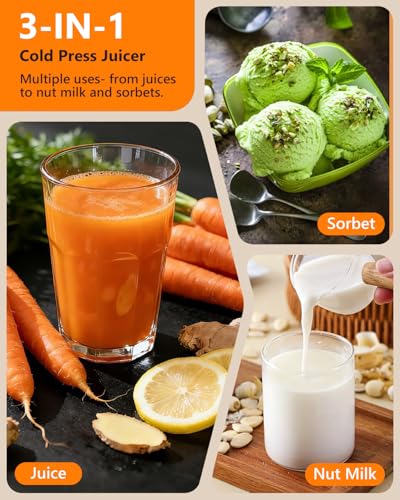 Cold Press Masticating Juicer 250W Slow Extractor for Whole Celery & Carort - color: Sliver