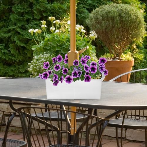 AuldHome Design Umbrella Planter for Patio Table (White Square), w/Umbrella Hole, Enamelware Rectangular Planter Pots - color: White, size: Large Square
