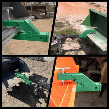 Clamp On Trailer Hitch Receiver 2 Inch Ball Mount Adapter for Tractor Bucket Fits All 2" Hook Inserts,Green