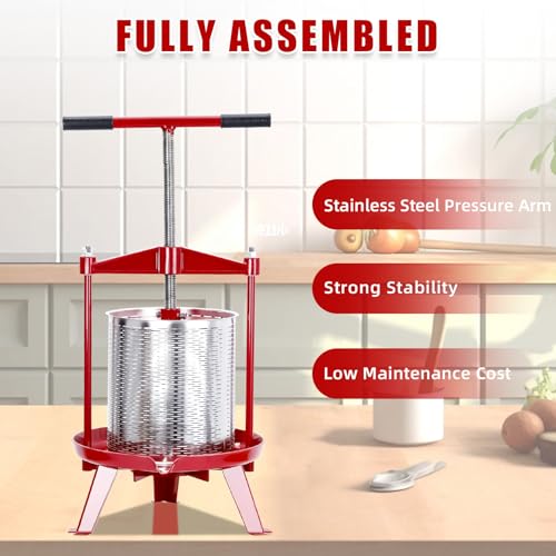 3.69 Gal Stainless Steel Fruit and Wine Press, Manual Fruit Wine Press, With T-Handle, Stable Triangular Structure, Wine Making Press for Outdoor, Kitchen - size: 3.69Gal