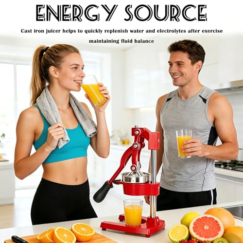 Cast Iron Juicer Hand Press Heavy Duty, Orange Juicer - color: Red