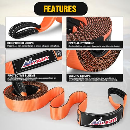 Nilight 3" x20' Tow Strap Kit 2" Receiver 3/4" Anti-Theft D-Ring Shackles - color: 20ft Tow Strap +D-Ring Shackle +Hitch