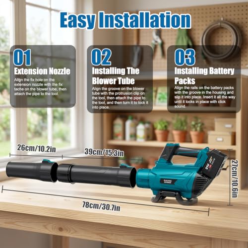 Electric Leaf Blower Cordless with 2 x 6.0 Ah Batteries and Charger - color: Dark-blue
