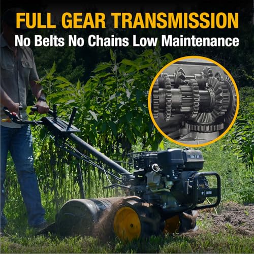 Poulan Pro Dual Direction Rear Tine Tiller, 212cc 4 Cycle Gas Engine, Full Gear Transmission, Dual Rotating Tines, Airless Tires, Instant Reverse 18 Inch Gas Tiller for Gardon and Farm