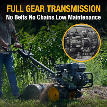 Poulan Pro Dual Direction Rear Tine Tiller, 212cc 4 Cycle Gas Engine, Full Gear Transmission, Dual Rotating Tines, Airless Tires, Instant Reverse 18 Inch Gas Tiller for Gardon and Farm