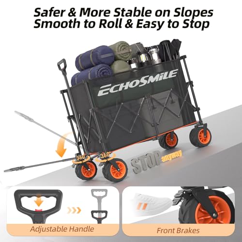 EchoSmile Wagon Carts Foldable Heavy Duty, 500Lbs Wt, 300L Cap, Black&Orange - color: Black&orange