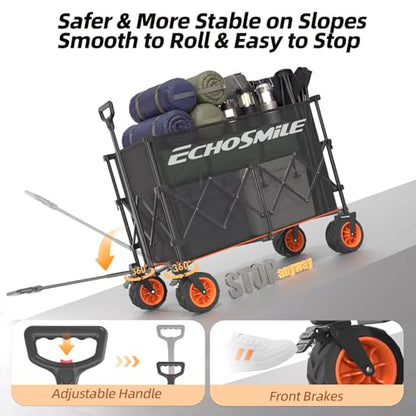 EchoSmile Wagon Carts Foldable Heavy Duty, 500Lbs Wt, 300L Cap, Black&Orange - color: Black&orange