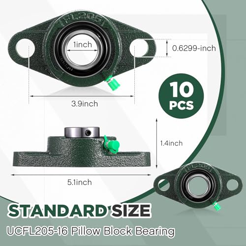 Threlaco 10 Pack Ucfl205-16 Pillow Block Bearing 1 in Bore - style: UCFL205-16