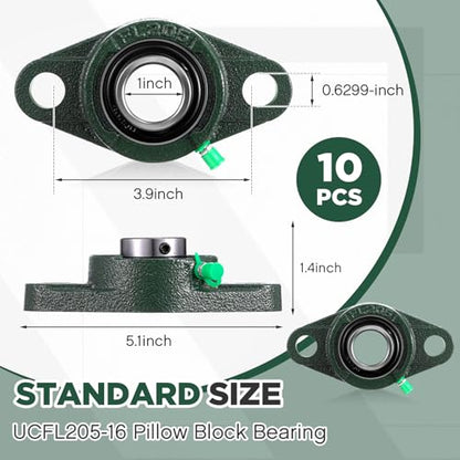 Threlaco 10 Pack Ucfl205-16 Pillow Block Bearing 1 in Bore - style: UCFL205-16