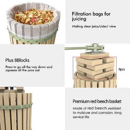 7.9 Gallon Green Fruit and Wine Press, Manual Cider Juice Maker with Solid Beech Wood Basket & Heavy-Duty Stand for Apples, Grapes, Berries - color: Green, size: 7.9 Gallon