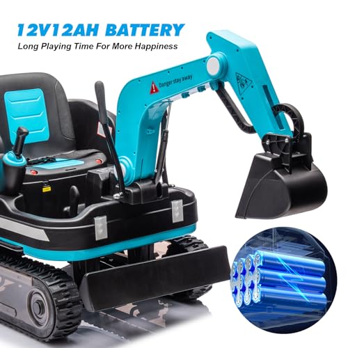 JOYLDIAS 360 Degree Rotating Ride On Excavator and Bulldozer - color: Blue