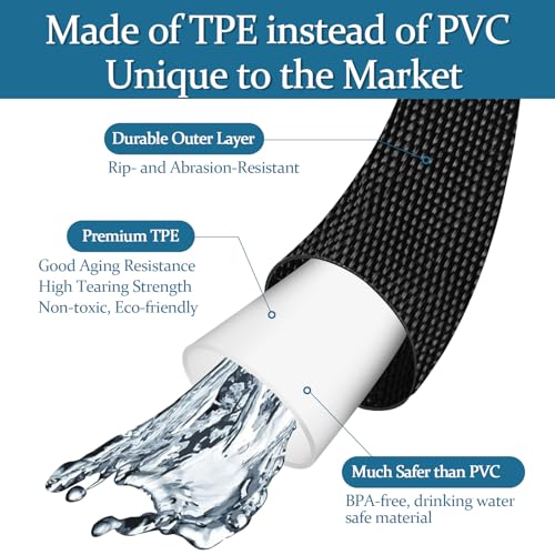 3/4" Garden Hose 50 ft, Made of TPE (BetterThan PVC/Hybrid Polymer), Lightweight yet Durable Water Hose with Ergonomic Grip, Drinking Water Safe Material, All-Weather, 3/4" GHT Fittings - color: Black, size: 50ft x 3/4 in