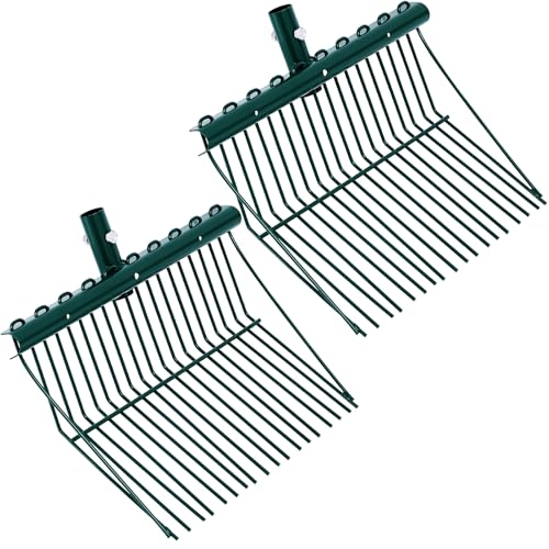 Tandefio 2 Pack Manure Fork Replacement Head Metal Pitchfork Horse Manure Rake Garden Pitch Fork Replacement Head with Angled Tines for Horse Stall Poop Picking up(Green) - color: Green