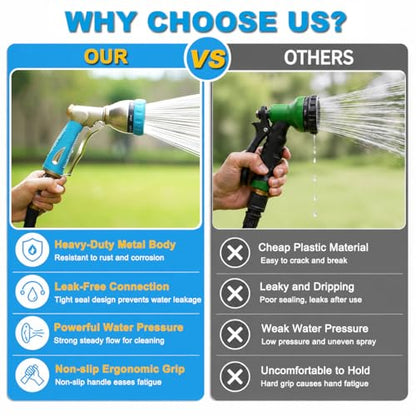 FANHAO Metal Garden Hose Nozzle Heavy Duty, 8 Spray Patterns, High Pressure - color: Blue