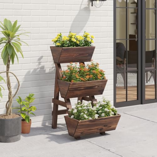 Vertical Garden Planter 3 Tier Raised Garden Bed Tiered Planter Box Outdoor - color: Carbonized, size: 3-Tier-Small