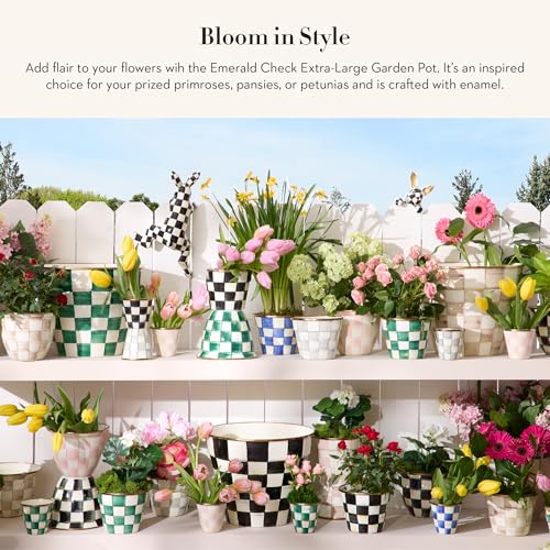 MACKENZIE-CHILDS Garden Pot, Extra Large, Green-and-White Emerald Check - color: Emerald Check, size: Extra Large