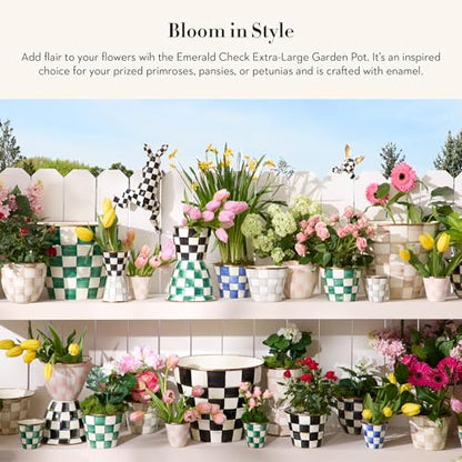 MACKENZIE-CHILDS Garden Pot, Extra Large, Green-and-White Emerald Check - color: Emerald Check, size: Extra Large