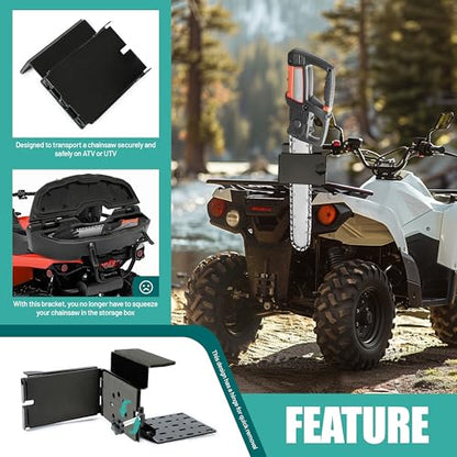 HECASA Universal Saw Press Bracket w/Hinge Compatible with ATV UTV Trailers Chainsaw Bracket Heavy Duty Steel Powder Coated Black Adjustable