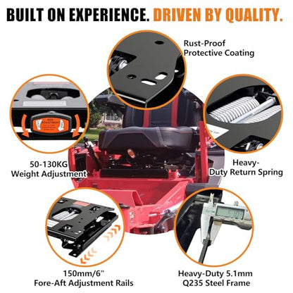 Low Profile Seat Suspension Kit - Compatible with Gravely,Ariens Zero-Turn Mowers with Weight Adjustment & Smooth Slide Rails- Same Day Shipping