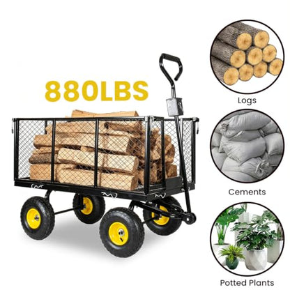 Heavy Duty Garden Wagon Cart, Flatbed Garden Cart, Outdoor Yard Farm Carts, 3 in 1 Utility Pull Wagon with Removable Sides, 880 lbs Capacity, 10 Inch All Terrain Rubber Wheels (Gray) - color: Gray