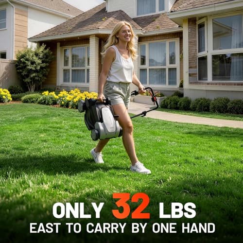 Litheli 16″ Cordless Mower, 40V Brushless Push Mower, 6 Heights (25-75mm), 50L Bag & Mulching, Quiet & Lightweight, 2×5.0Ah Batteries & Charger Included