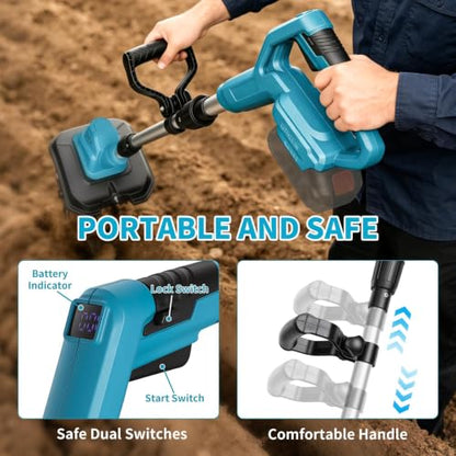 Tiller Cultivator Compatible with Makita 18V Battery (Tool Only),500 RPM Cordless Brushed Garden Rototiller,9’’ W× 7’’ D Electric Soil Rototiller,Foldable Soil Tilling Tool for Gardening/Soil Turning